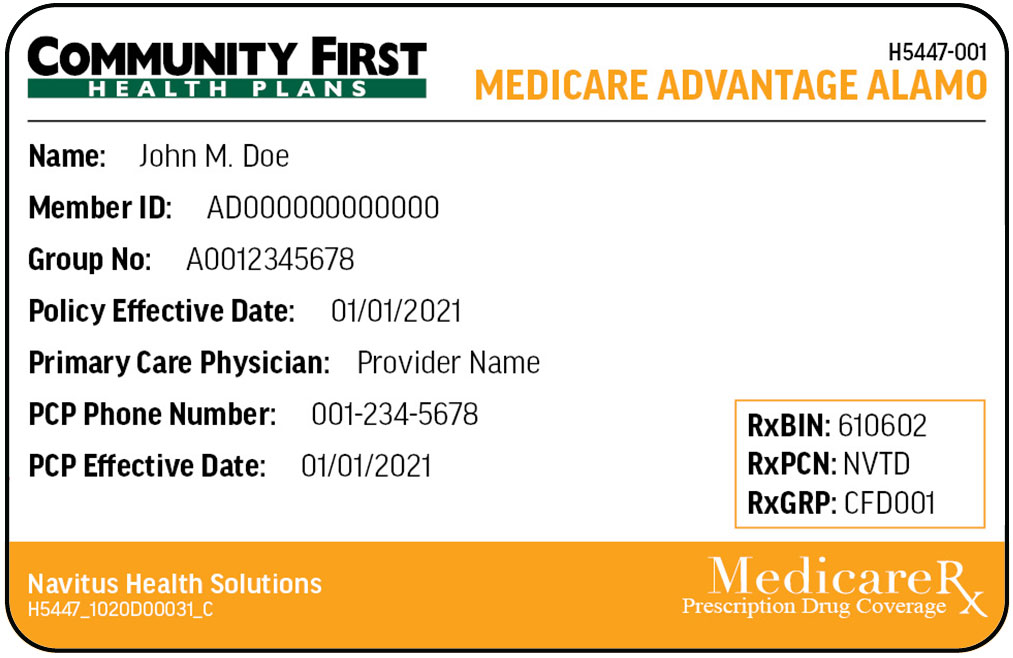 Community First Health Plan sample member ID card front