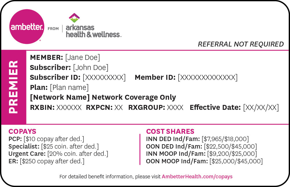Arkansas Ambetter Premier member ID card