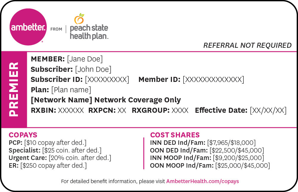 sample Member ID Card for Ambetter Premier