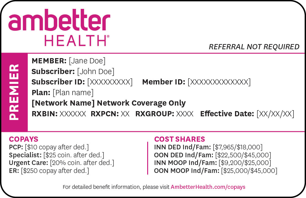 Sample Ambetter Health Premier Member ID Card