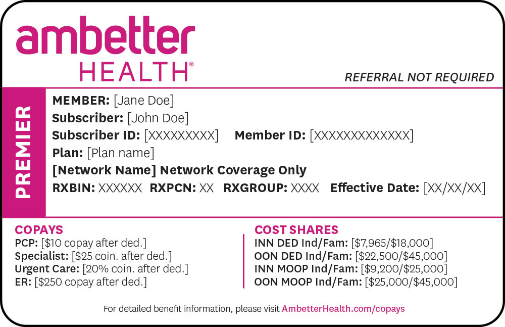 Ambetter from Nebraska Total Care member card Premier and sample member information