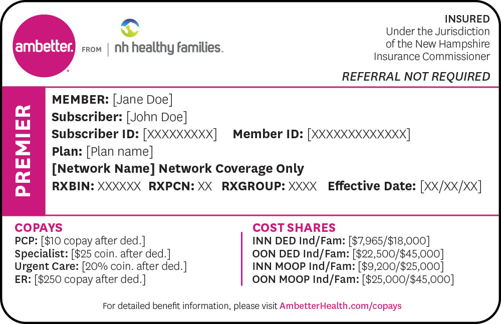 Ambetter from NH healthy families premier sample member ID Card