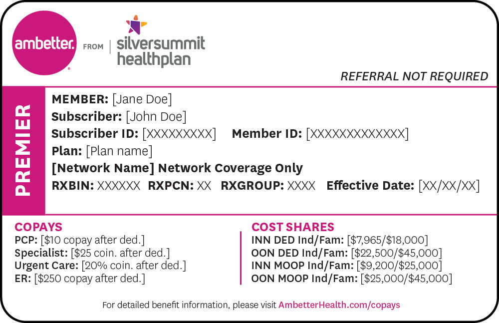 Ambetter from Silver Summit health Plan Premier sample member ID Card