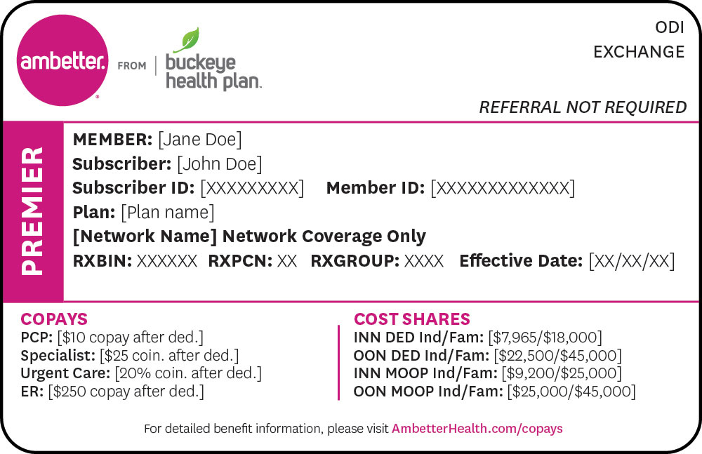 Ambetter Health of Ohio Premier member ID card