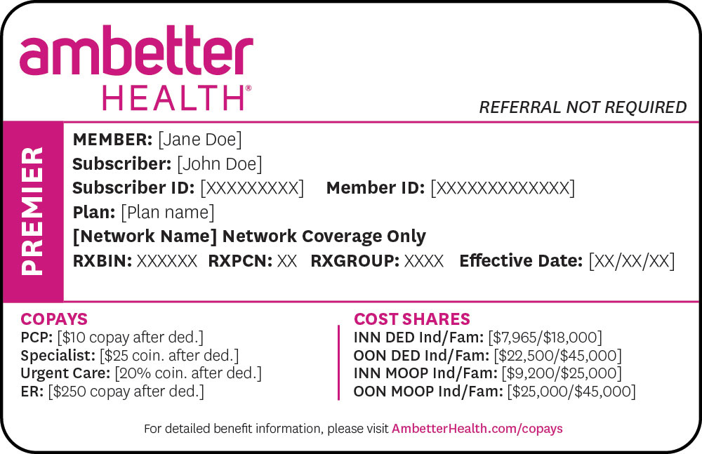 Ambetter Health Premier sample member ID card