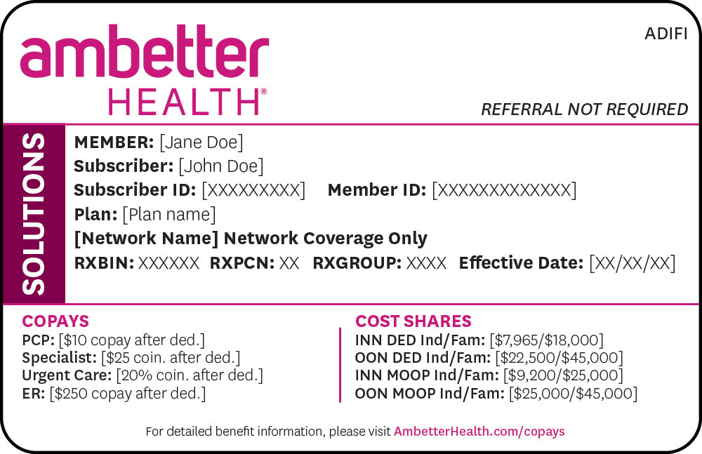 Arizona Ambetter Solutions member ID card